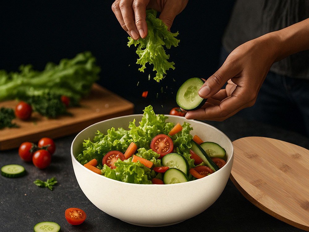 Салатник Bowl с бамбуковой крышкой, бежевый