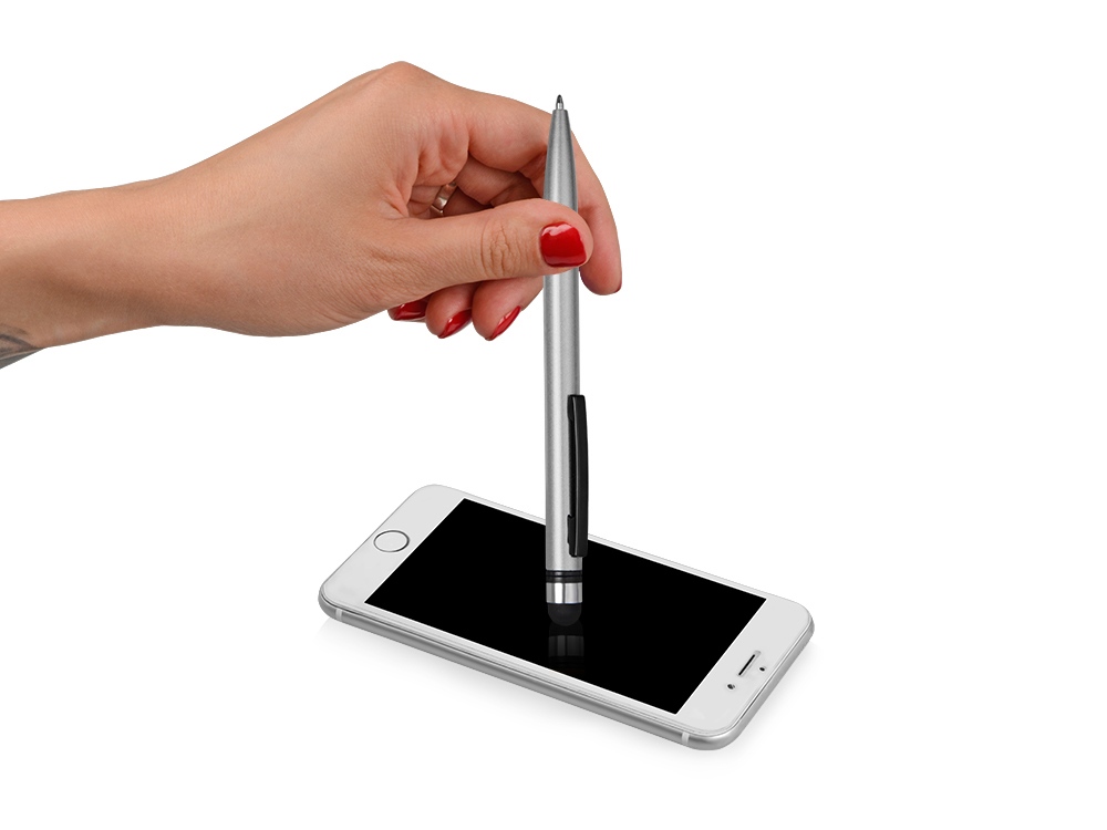 Ручка-стилус металлическая шариковая Poke, серебристый/черный