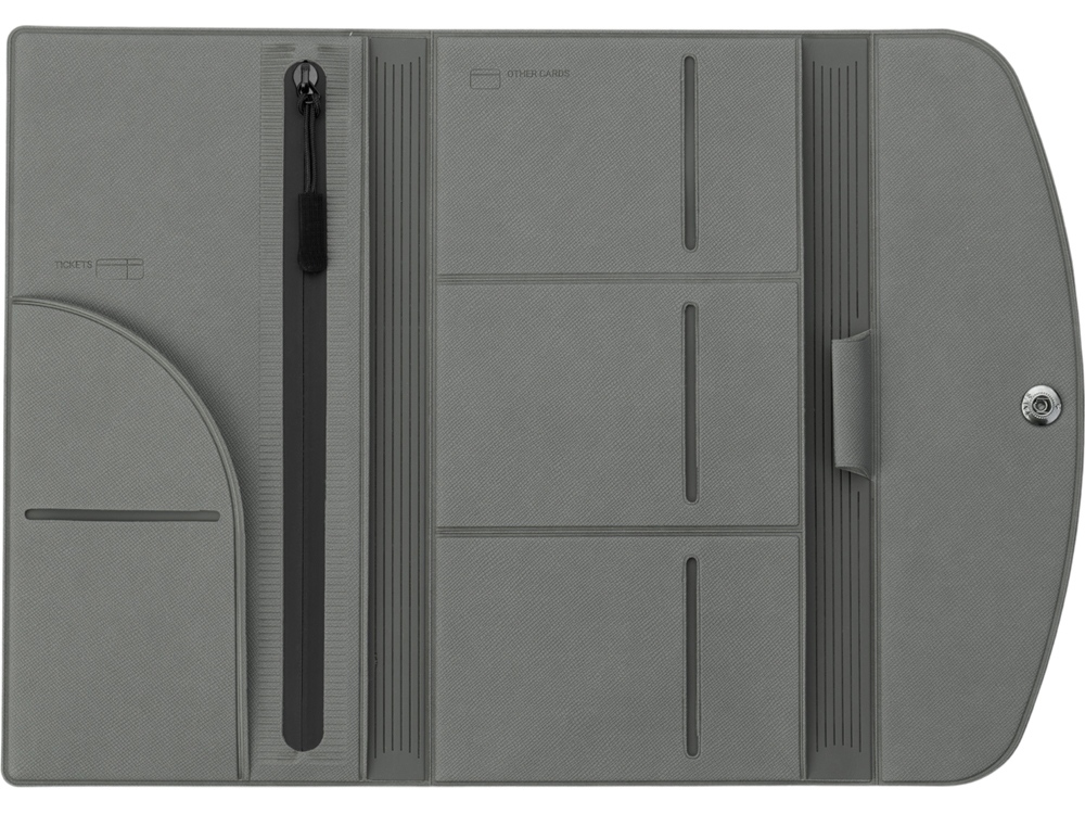 Органайзер для документов на кнопке с отделением для купюр и ручки, упаковка в индивидуальный пакет, серый