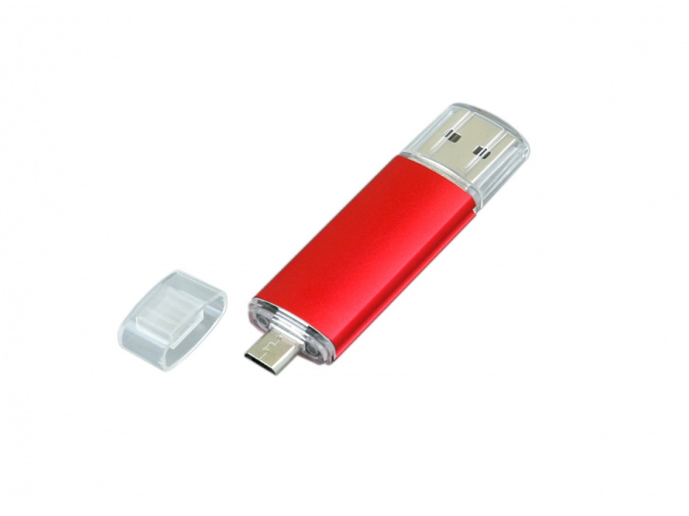 USB-флешка на 64 ГБ.c дополнительным разъемом Micro USB, красный