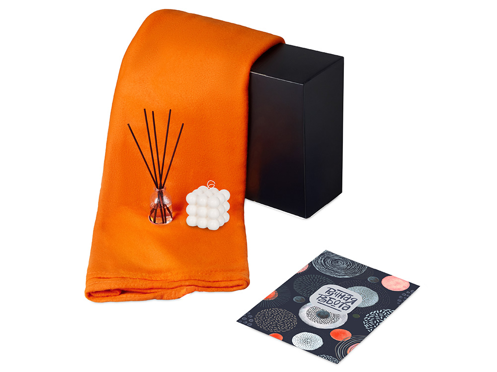Подарочный набор с пледом, свечой и диффузором, оранжевый