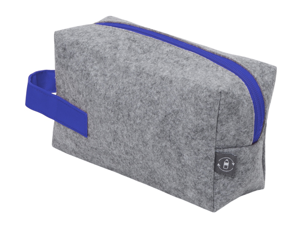 Косметичка из РПЕТ фетра с ручкой Felt, серый с синим