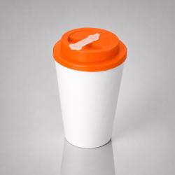 Пластиковый стакан Take away с двойными стенками и крышкой с силиконовым клапаном, 350 мл, белый/оранжевый Пластиковый стакан Take away с двойными стенками и крышкой с силиконовым клапаном, 350 мл, белый/оранжевый