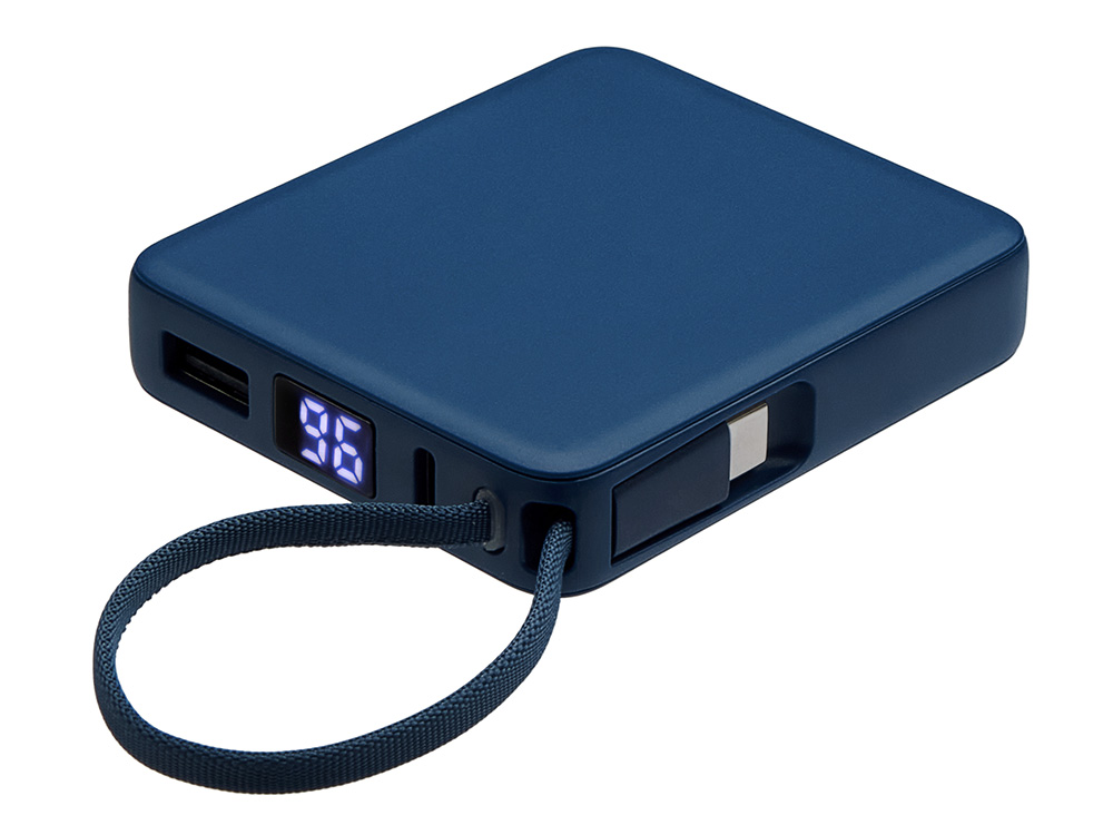 Внешний аккумулятор со встроенным кабелем USB-C Дэнси, 5000 мАч, темно-синий