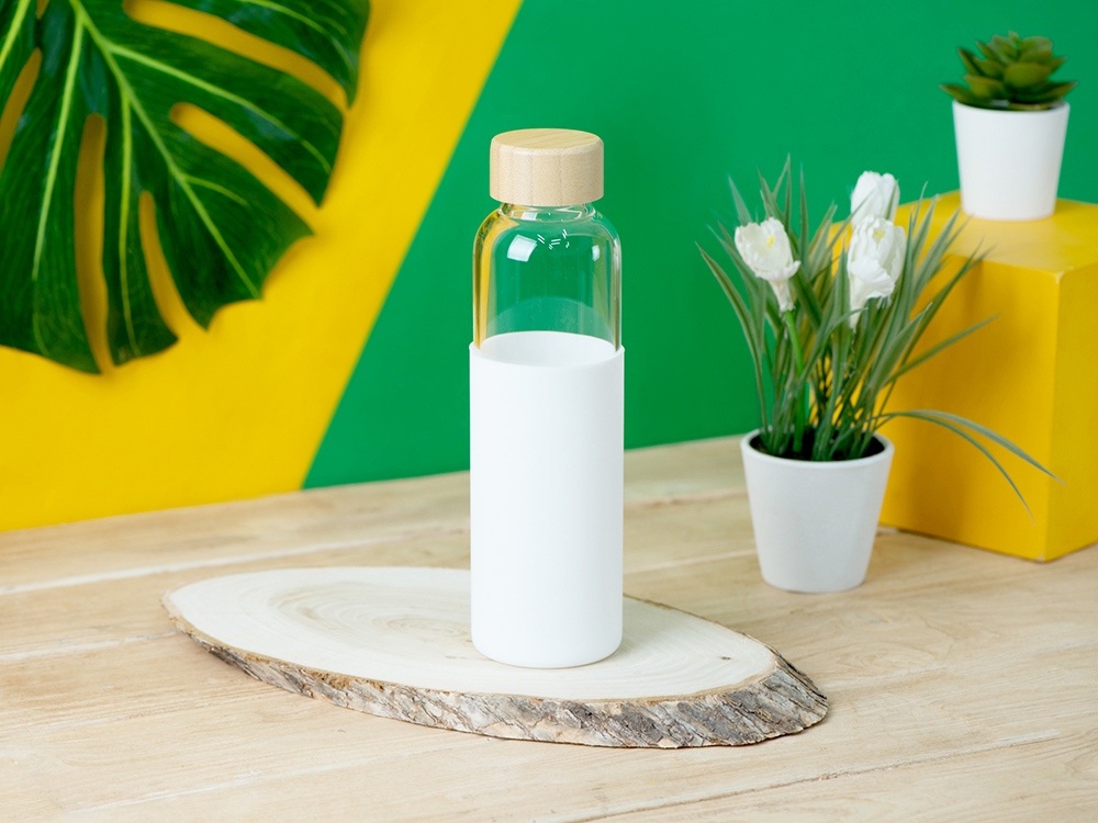 Бутылка для воды стеклянная Refine, в чехле, 550 мл, белый