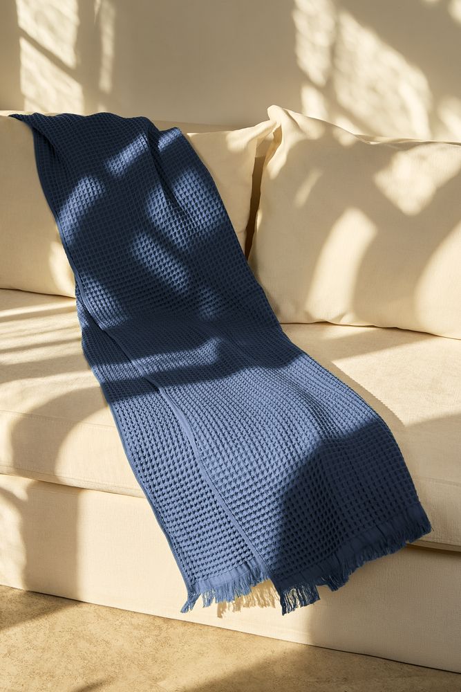 Плед вафельный Elenglect, темно-синий