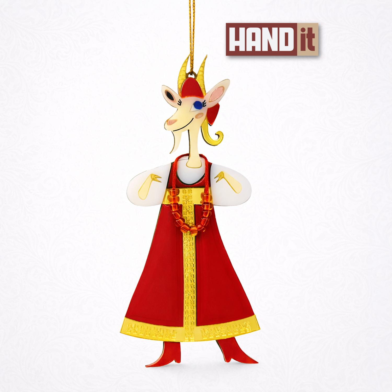 Ёлочная игрушка Коза в сарафане (красный с белым) Ёлочная игрушка Коза в сарафане (красный с белым)