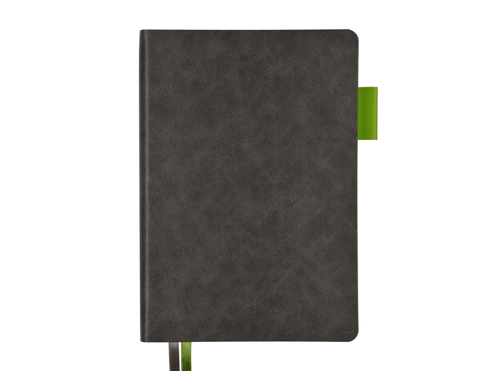 Ежедневник А5 датированный Boston 2026, серый с салатовым обрезом