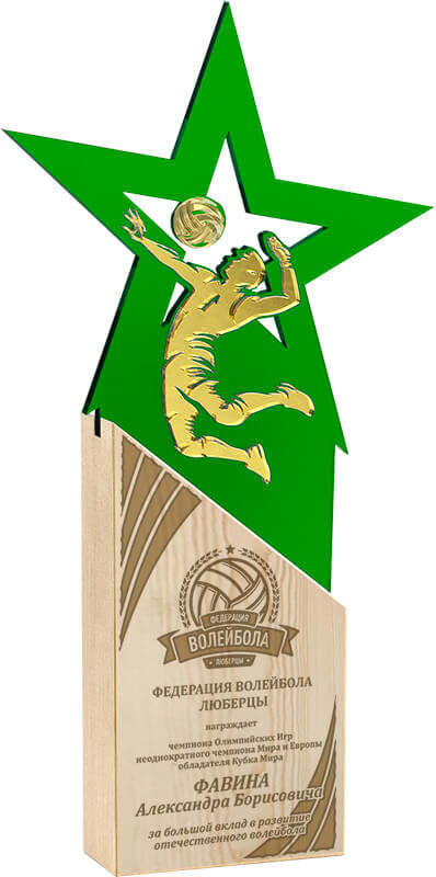 Акриловая награда с лазерной гравировкой волейбол