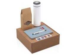 Подарочный набор с термосом, блокнотом, ручкой и чаем, голубой