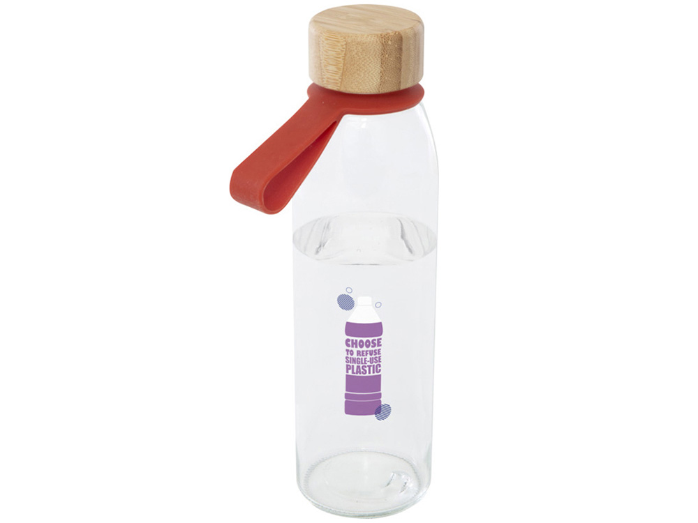 Стеклянная бутылка для воды Porto объемом 500 мл с силиконовой ручкой и бамбуковой крышкой - Brick