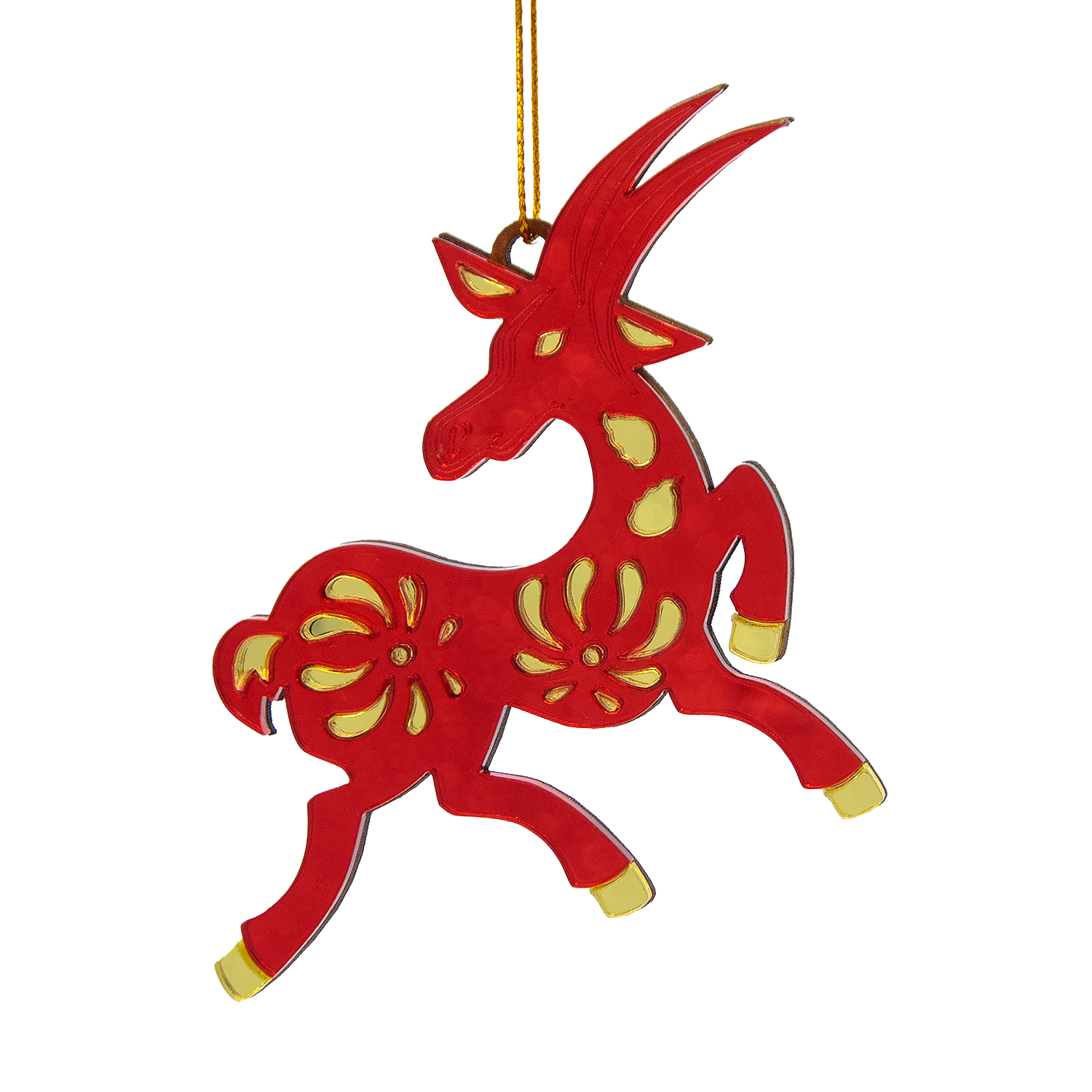 Ёлочная игрушка Коза (красный с золотом)