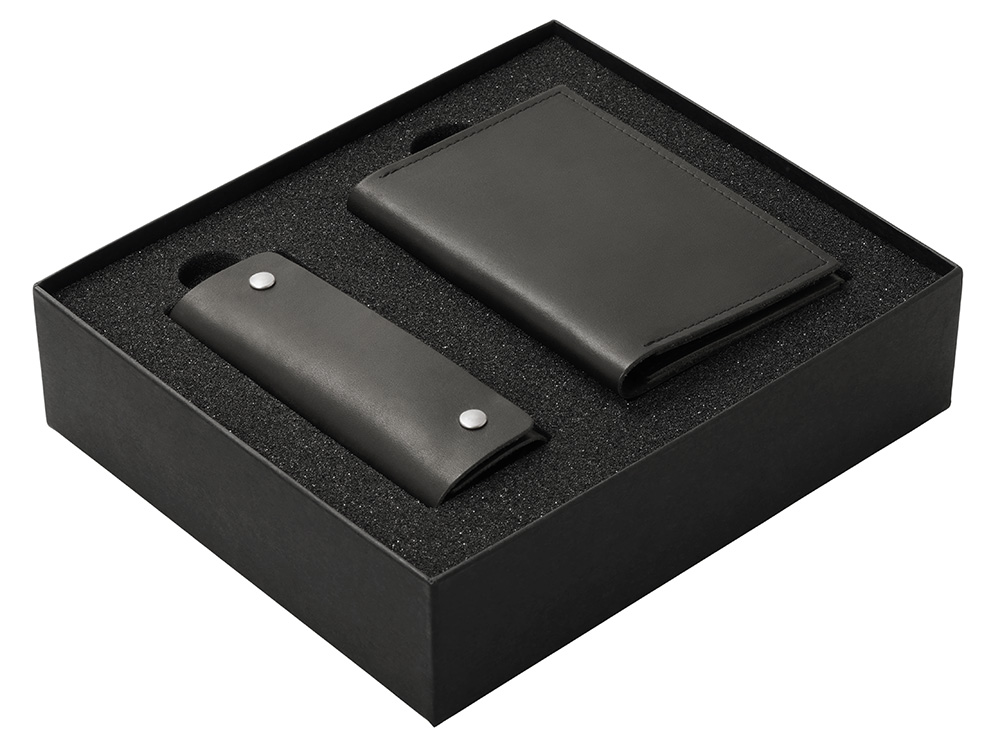 Подарочный набор Long River: обложка для паспорта, ключница (без лого Long River), черная коробка