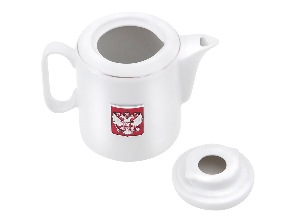 Чайный набор с подстаканником и фарфоровым чайником ЭГОИСТ-М, серебристый/белый