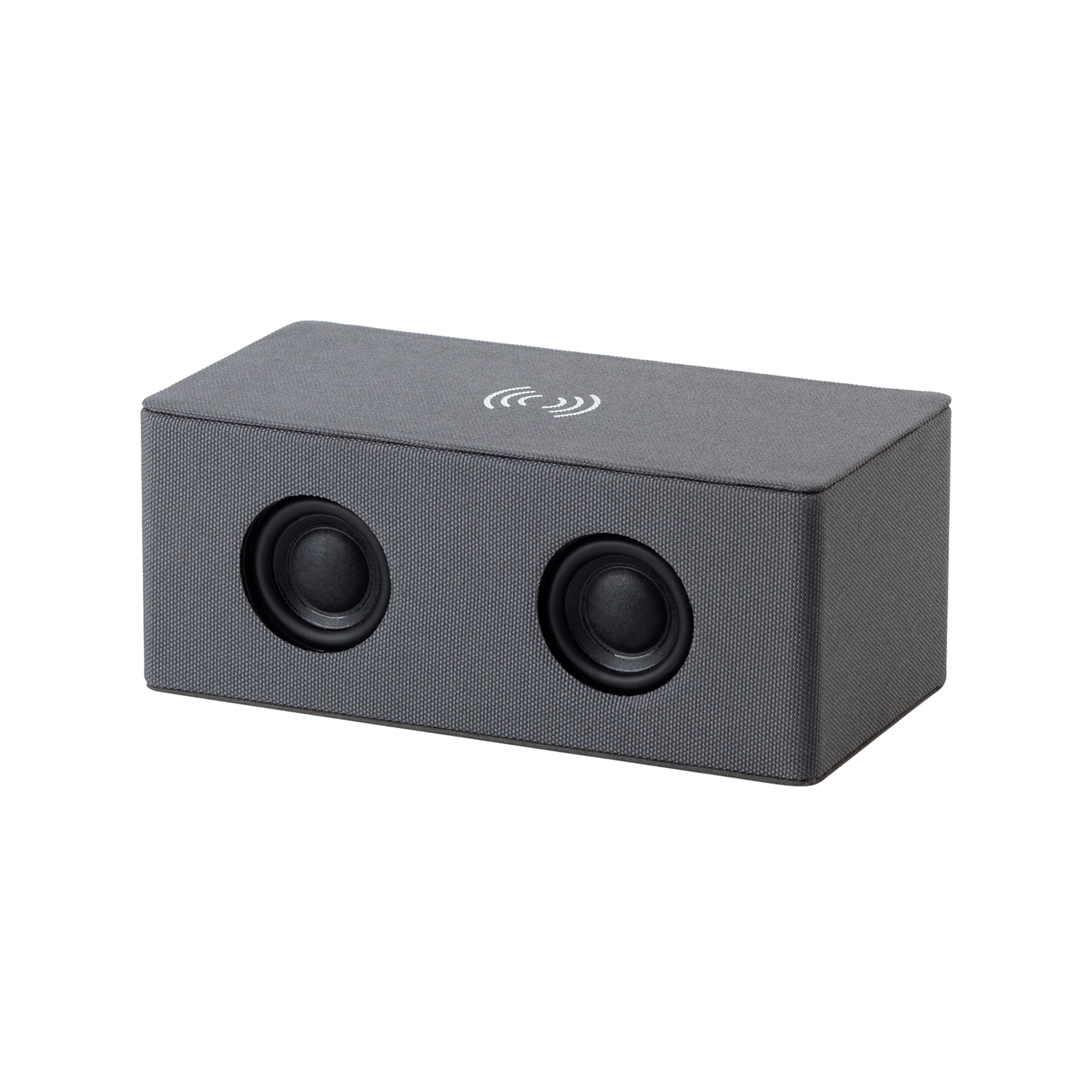 Bluetooth колонка "Cool Gray" с двумя динамиками (2х3Вт) и беспроводным зарядным устройством, переработанный пластик (RPET) Bluetooth колонка "Cool Gray" с двумя динамиками (2х3Вт) и беспроводным зарядным устройством, переработанный пластик (RPET)