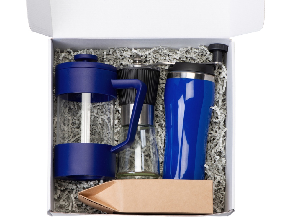 Подарочный набор с кофе, кружкой и френч-прессом Бодрое утро 2.0, синий