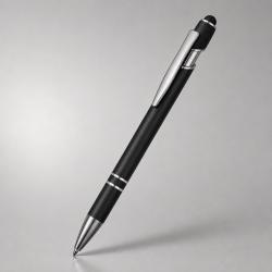 Ручка металлическая soft-touch шариковая со стилусом Sway, черный/серебристый (P) Ручка металлическая soft-touch шариковая со стилусом Sway, черный/серебристый (P)