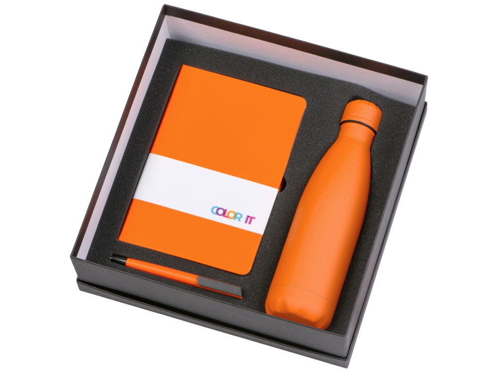 Подарочный набор c блокнотом C1, ручкой и термобутылкой, оранжевый