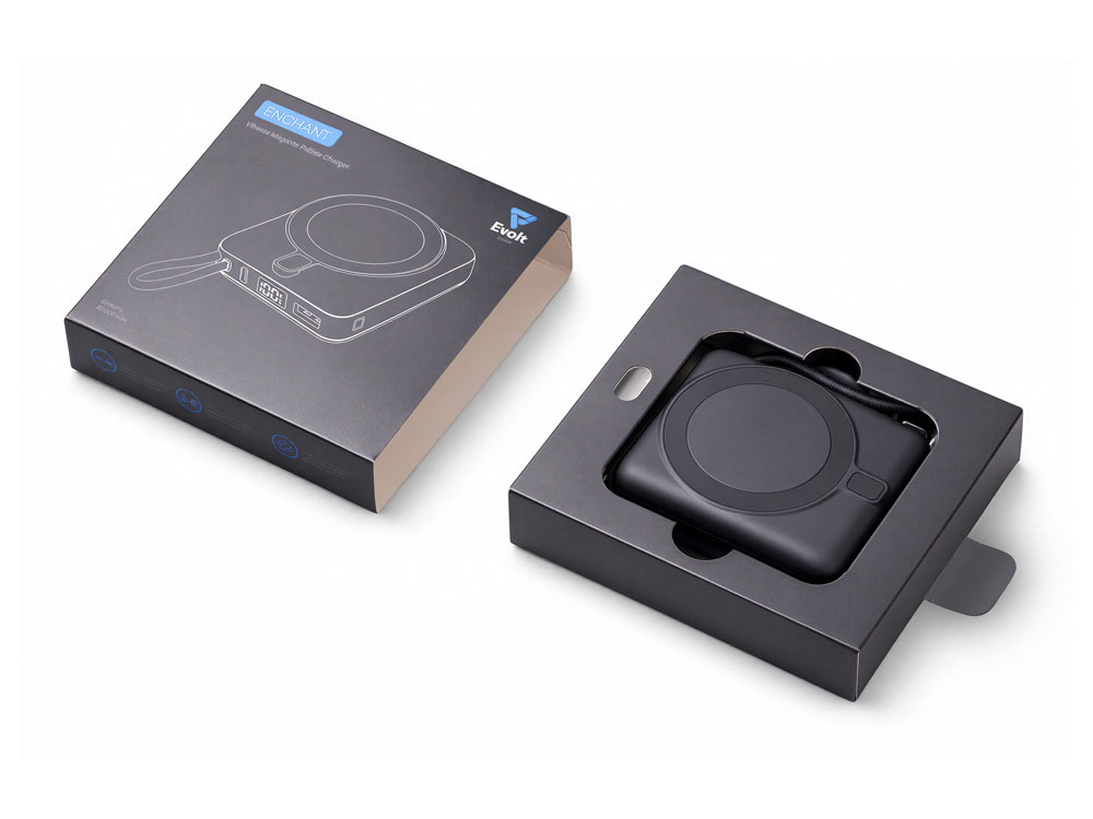 Магнитный беспроводной внешний аккумулятор c подсветкой лого Энчант, 10000 мАч, черный