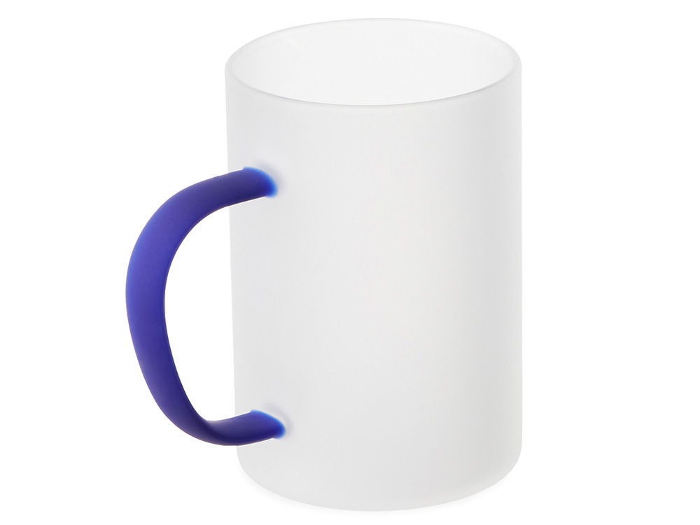 Стеклянная матовая кружка Акцент с цветной ручкой для сублимации, синий