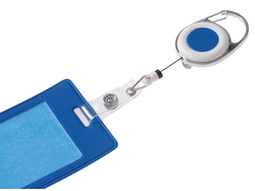 Бейдж с рулеткой-карабин Favor, синий