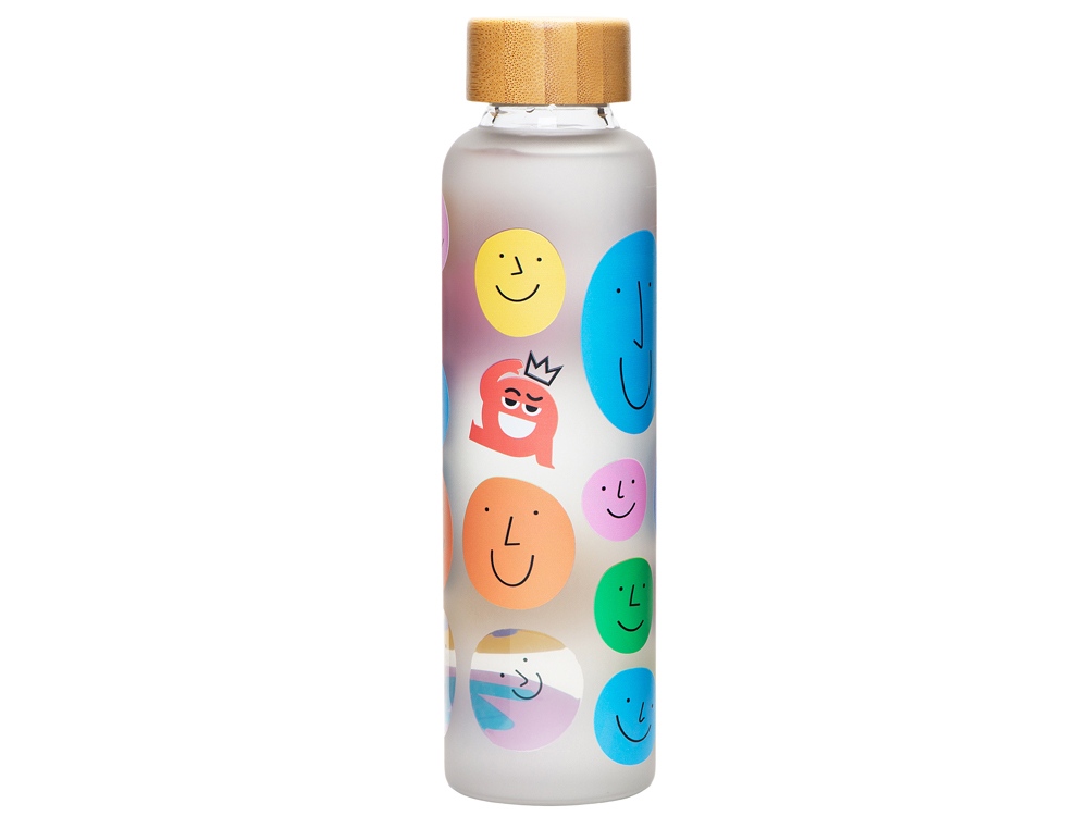 Стеклянная бутылка с бамбуковой крышкой Foggy, 600мл, серый Cool gray 7C (УФ- печать)