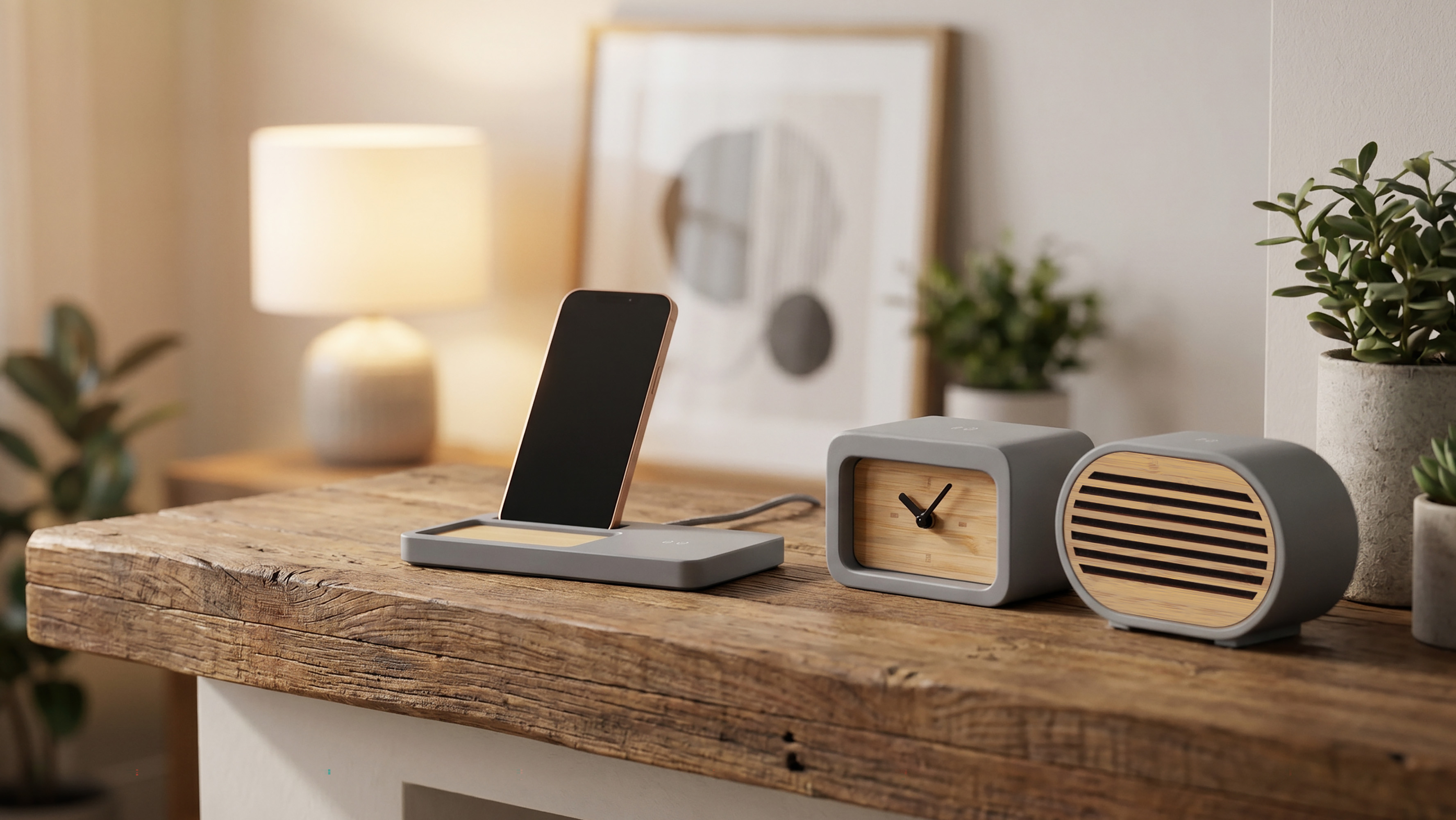 Bluetooth-колонка "Stonehenge" 5Вт с беспроводным зарядным устройством, камень/бамбук Bluetooth-колонка "Stonehenge" 5Вт с беспроводным зарядным устройством, камень/бамбук