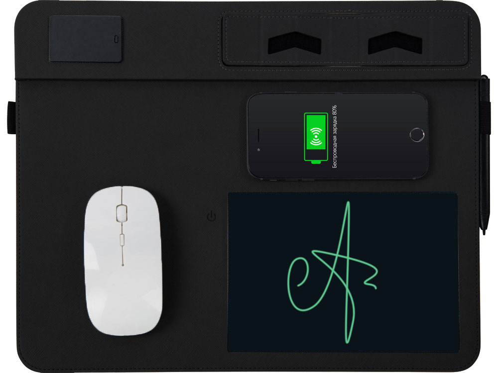 Многофункциональный коврик для мыши Multi Pad с беспроводной зарядкой и LCD экраном, 10 Вт, серый