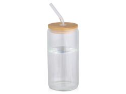 Ёмкость Mirage из боросиликатного стекла объемом 500 мл с одинарными стенками и крышкой из бамбука - Прозрачный