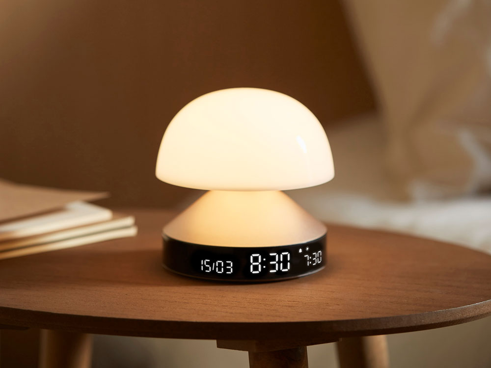 Светильник с часами и световым будильником Mina Sunrise, золотистый