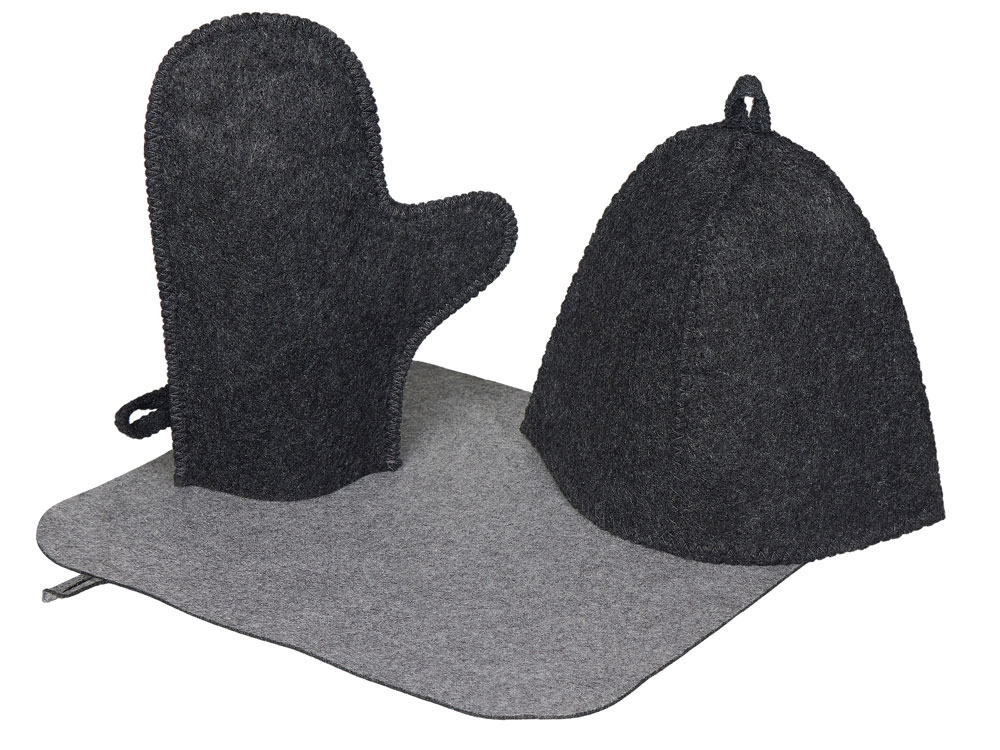 Банный набор из шапки, рукавицы и коврика Calm, серый