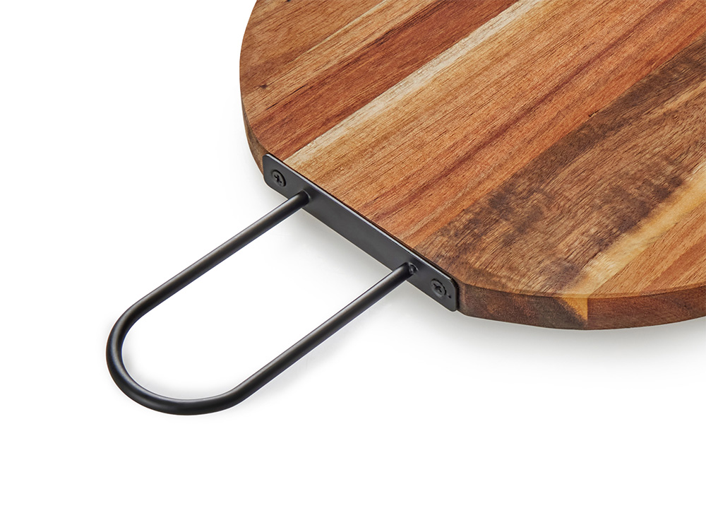 Деревянная круглая доска из акации с металлической ручкой Кира Деревянная круглая доска из акации с металлической ручкой Кира
