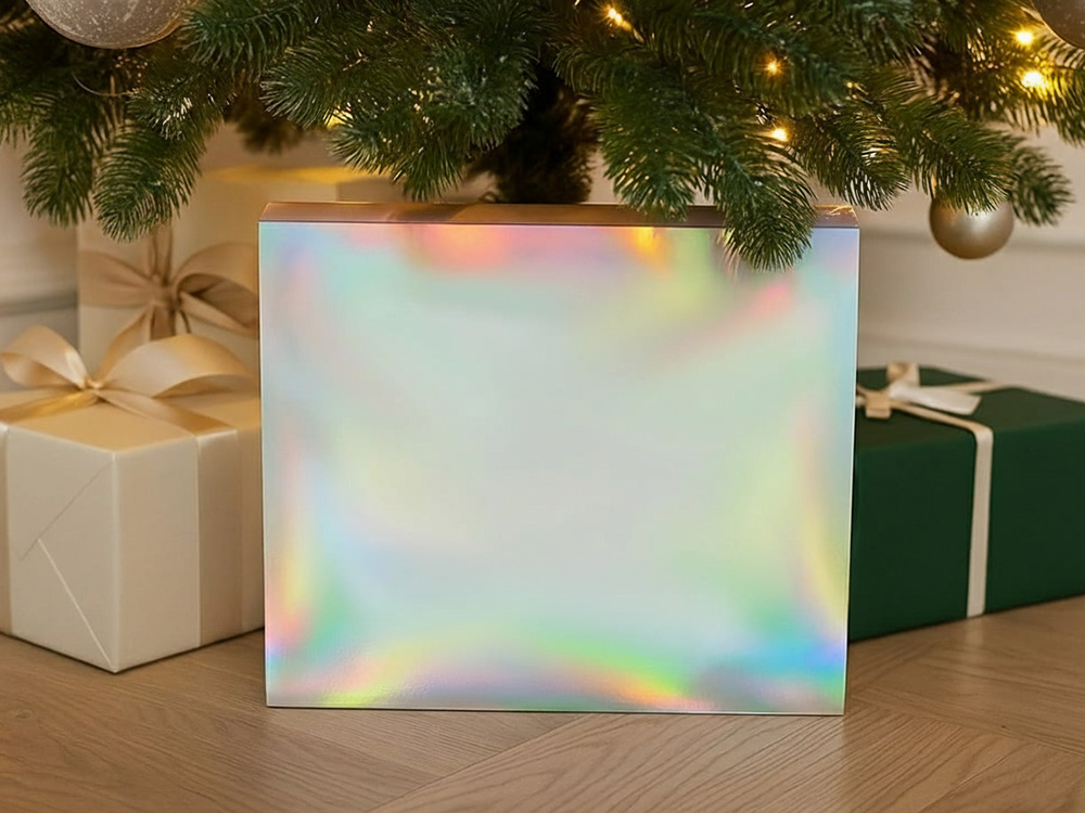 Подарочная коробка с голографическим шубером без печати Aurora, XL, 300х235х105 мм. Подарочная коробка с голографическим шубером без печати Aurora, XL, 300х235х105 мм.