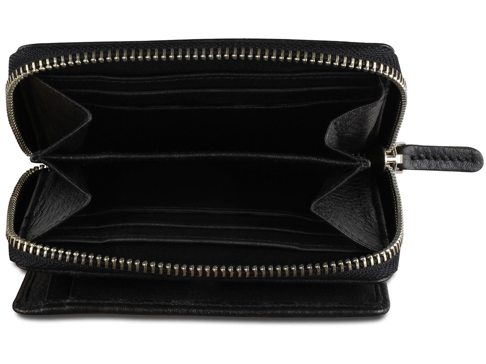 Кошелёк женский BUGATTI Lady Top, на молнии, чёрный, натуральная воловья кожа, 12х2,5х9 см