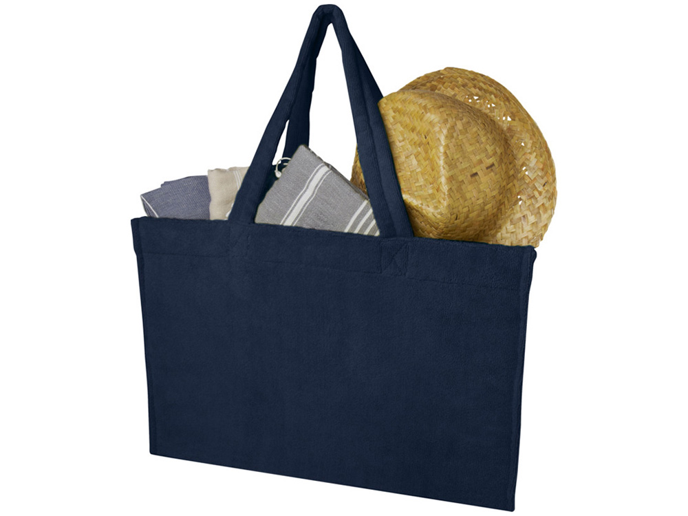 Пляжная эко-сумка Siam объемом 13 л из переработанной махровой ткани, сертифицированной GRS - Темно - синий