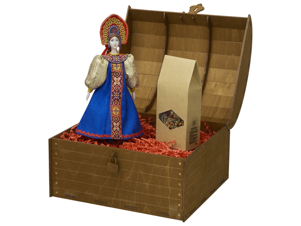 Подарочный набор: кукла фарфоровая, чай Малина с мятой, синий