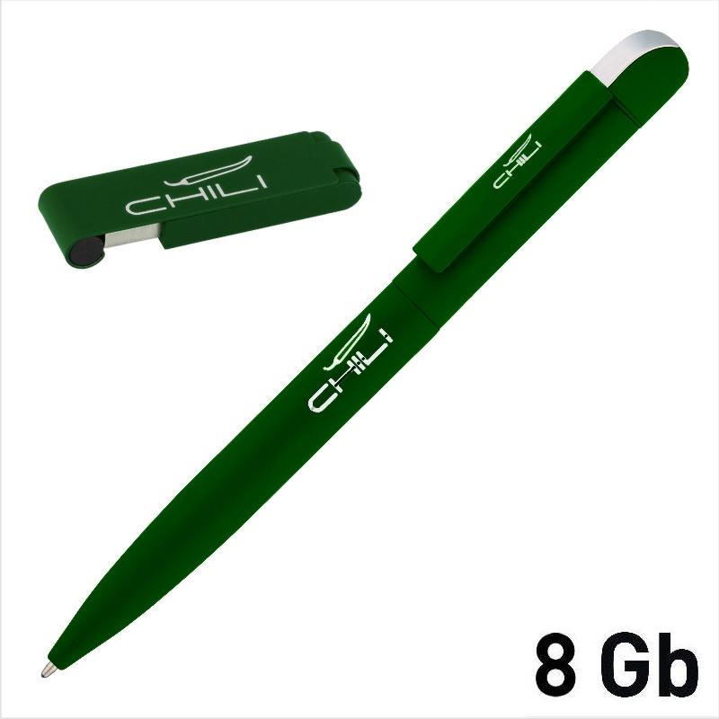 Набор ручка "Jupiter" + флеш-карта "Case" 8 Гб в футляре, зеленое яблоко, покрытие soft touch