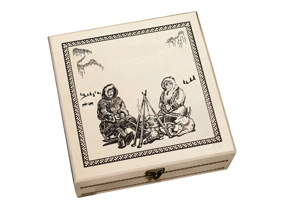 Подарочный набор c чаем Сокровища Севера в деревянной шкатулке без лого