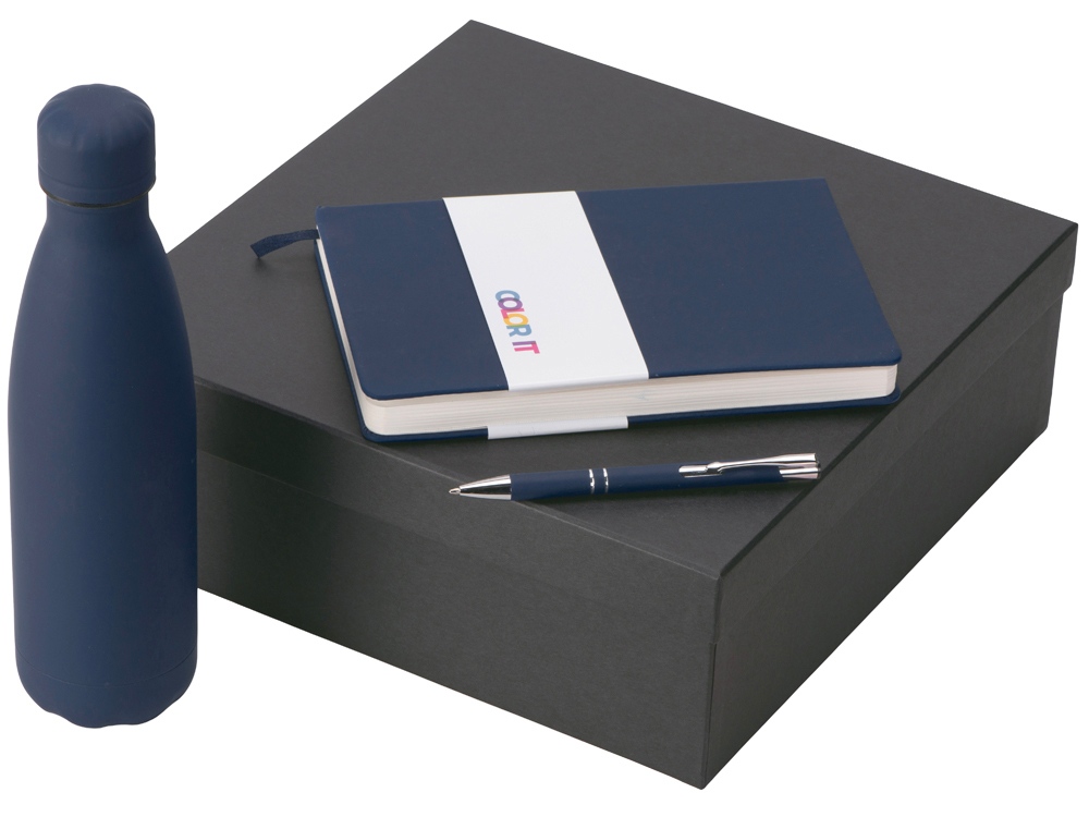 Подарочный набор с блокнотом С2, металлической ручкой и термобутылкой, темно-синий Подарочный набор с блокнотом С2, металлической ручкой и термобутылкой, темно-синий
