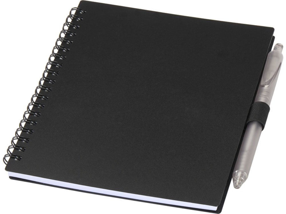 Набор Niove из блокнота из переработанного пластика в мягкой обложке и шариковой ручки (синие чернила) - Черный