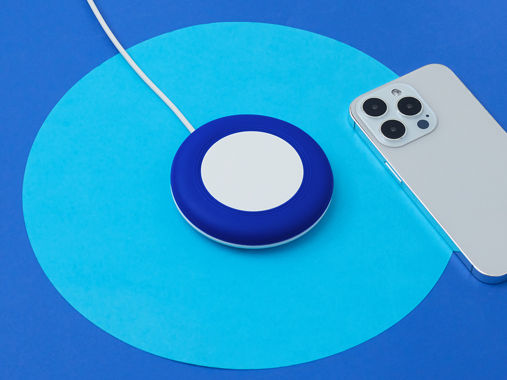 Беспроводное зарядное устройство со встроенным кабелем 2-в-1 Disc, синий