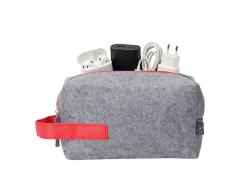 Органайзер для электроники и проводов Felt из RPET-фетра с ручкой, серый с красным