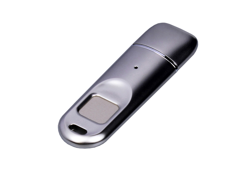 Металлическая флешка со сканером отпечатков пальцев в подарочной упаковке на 128 Гб, серебристый