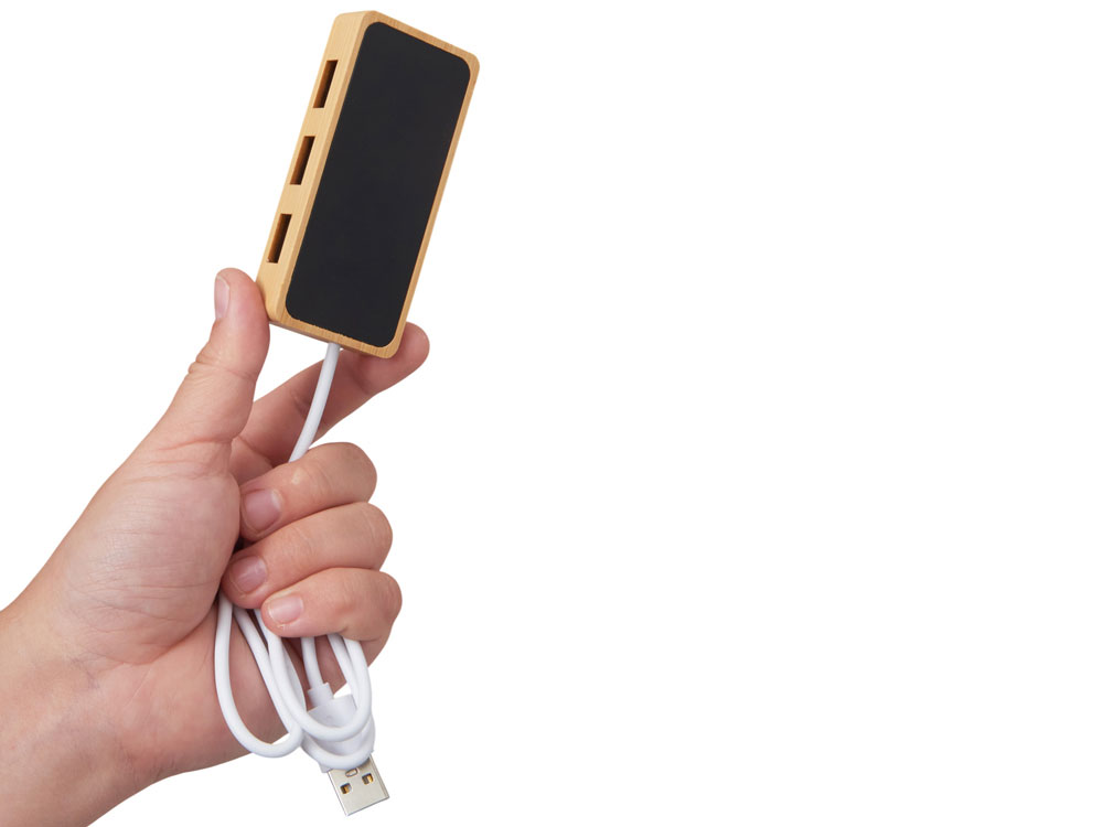 USB хаб с подсветкой лого Reedia S5, 3*USB, 1*Type C, бамбук, черный