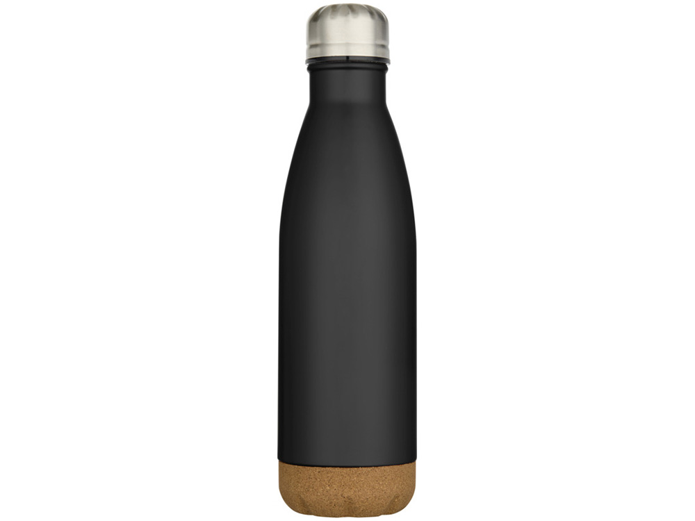 Бутылка для воды Cove из нержавеющей стали с двойными стенками и вакуумной изоляцией, объемом 500 мл, с пробковыми деталями - сплошной черный