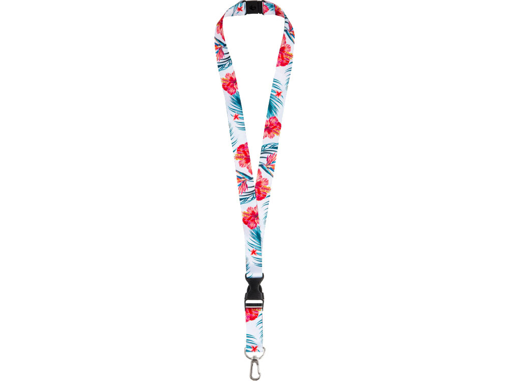 Ланъярд 2 см под сублимацию с карабином, межуровневым замком и замком обрыва, серебристый