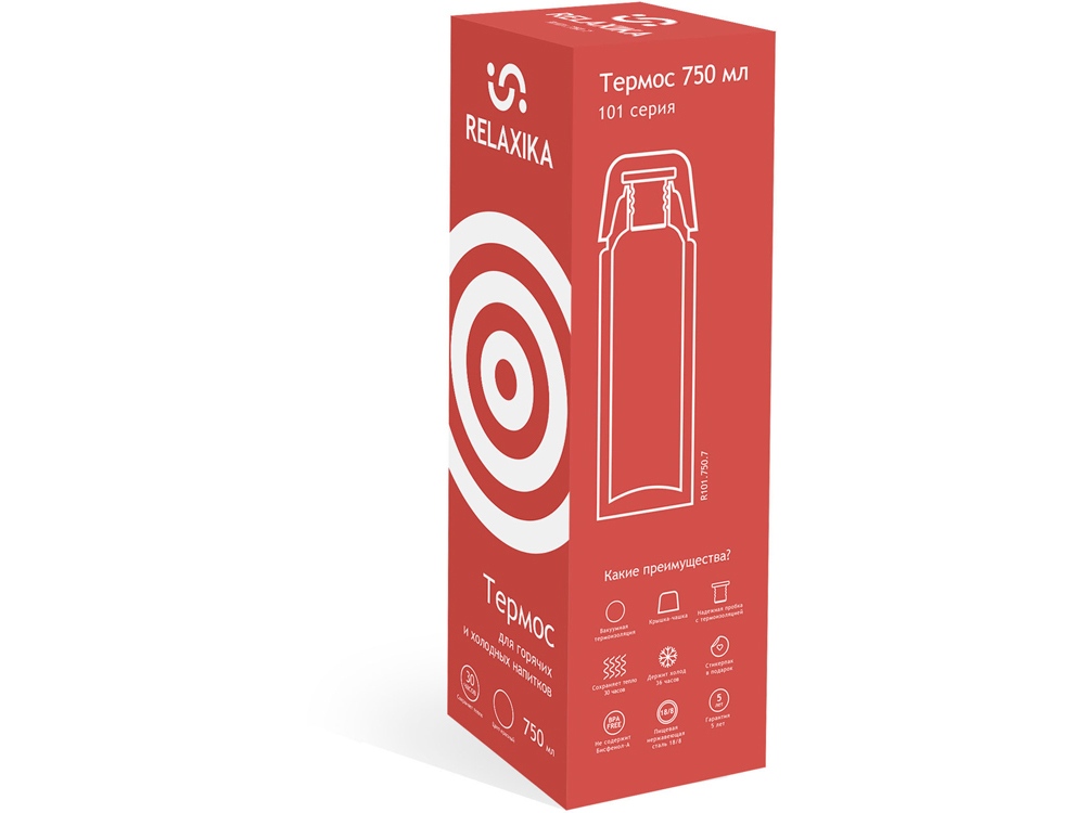 Термос Relaxika 101 (0,75 литра), красный (без лого)