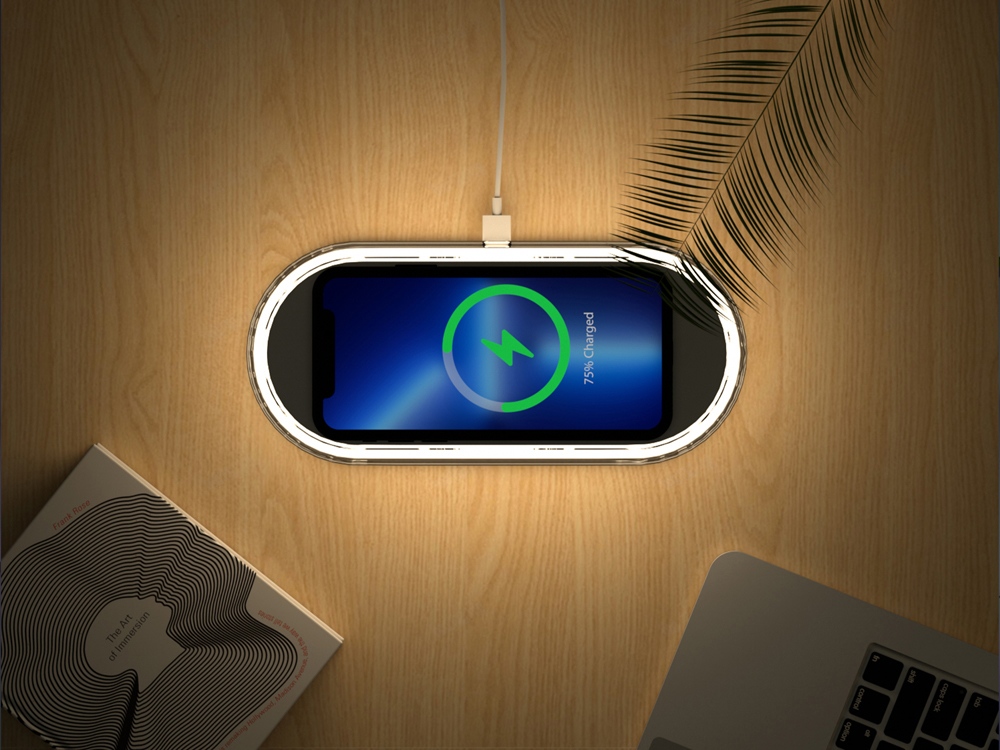 Ночник с беспроводной зарядкой и RGB подсветкой Miracle, 15 Вт, белый