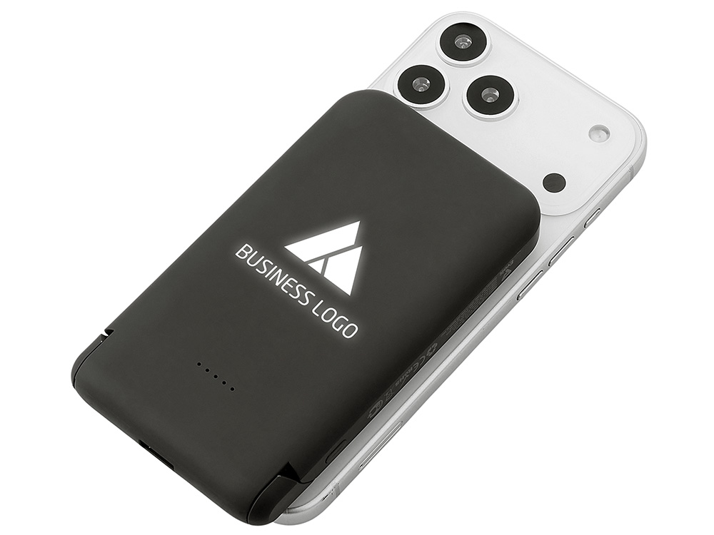 Беспроводной внешний аккумулятор с подсветкой лого и подставкой Magflash, 10000 мАч, 15 Вт, черный