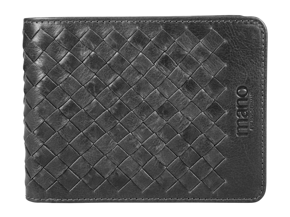 Бумажник Mano Don Luca, натуральная кожа в черном цвете, 12,5 х 9,7 см